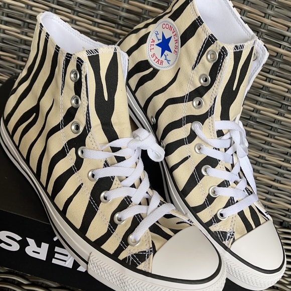 Converse Ctas Hi Black/Greige/White MEN`S Zebra Stripes - Picture 7 of 16